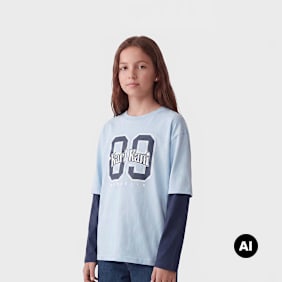 Karl Kani Round Serif 89 Layered Longsleeve Junior bleu