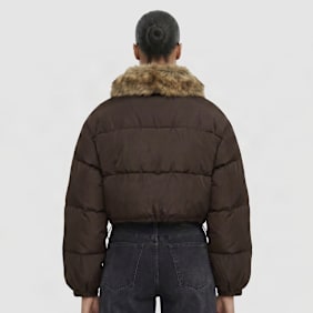 Urban Classics Ladies Cropped Fake Fur Collar Jacket brun