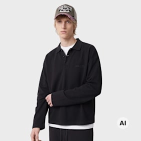 Another Cotton Lab Another Longsleeve Piqué Polo Shirt preto