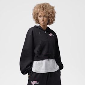 Jordan Brooklyn Space Jam Fleece Full-Zip Cropped Hoodie zwart