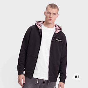 Colucci IKARUS BACKPRINT ZIP-HOODIE BLACK, AOP ROSE preto