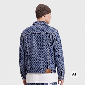 New Era MLB Logo All-Over-Print Denim Jacket azul
