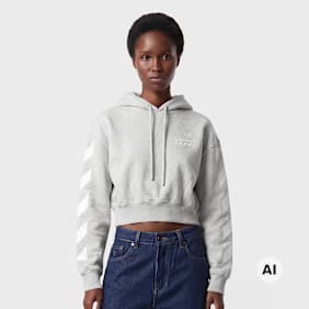 Off-White crop hoodie med grey heather siva