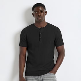 Burocs Rib Henley T-Shirt czarny