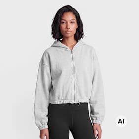 Urban Classics Ladies Fluffy Cropped Zip Hoodie grijs
