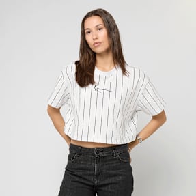 Karl Kani Small Signature Essential Pinstripe Crop Tee biały