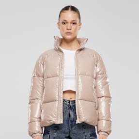 Urban Classics Ladies Recycled Short Shiny Puffer Jacket duskrose bege