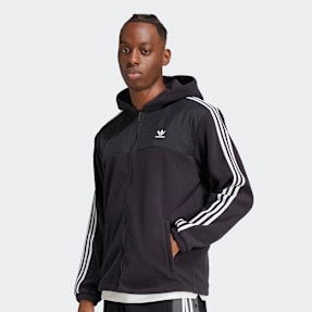 adidas Originals Adicolor 3-Streifen Teddy Fleece Kapuzenjacke schwarz