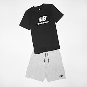 New Balance Stacked Logo Tee & LB Short Set grigio