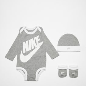 Nike   Futura Logo Long Sleeve Hat / Bodysuit / Bootie (3 Piece) grijs