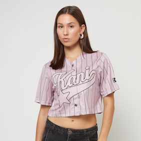 Karl Kani OG Star Logo Crop Pinstripe Baseball Shirt rosa