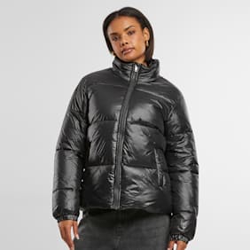 Urban Classics Ladies Recycled Short Shiny Puffer Jacket black zwart
