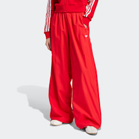 adidas Originals Tkane Szerokie Spodnie z 3 Paskami czerwony