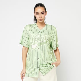 Karl Kani Varsity Heart Pinstripe Baseball Shirt light green/off white zielony