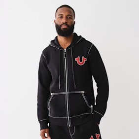 True Religion Big T Cross Stitch Zip Hoodie nero