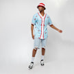 Karl Kani x Stranger Things Woven Signature Pinstripe Baseball Shirt bleu 12972 5