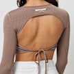 Sixth June Long Sleeve Open Back Ribbed Crop Top brązowy 23641 3