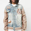 Smoke Rise Varsity Polyurethan Sleeve Denim Jacket blu 46372 3