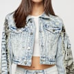 Smoke Rise Denim Trucker Nylon Mixed Media Jacket plava 45411 4