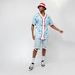 Karl Kani x Stranger Things Woven Signature Pinstripe Baseball Shirt blu 12972 5
