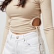 Sixth June Long Sleeve Rib Crop Top W/ Side Rush Beige 23642 3