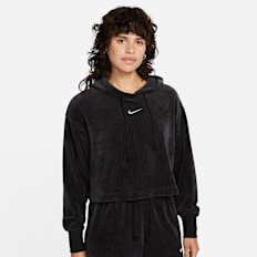 Nike Sportswear Women's Velour Cropped Pullover Hoodie noir
