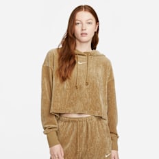 Nike Sportswear Women's Velour Cropped Pullover Hoodie beige
