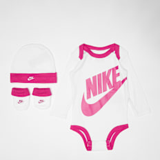 Nike Futura Logo Hat/Bodysuit/Bootie 3pc wit