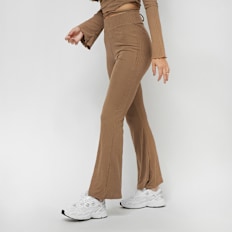 Urban Classics Ladies High Waist Rib Flared Leggings marrone