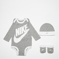 Nike Futura Logo Long Sleeve Hat / Bodysuit / Bootie (3 Piece) grijs