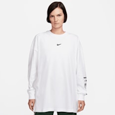 Nike Sportswear Long Sleeve Boyfriend Tee Print Swoosh beż