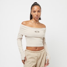 Sixth June Ribbed Longsleeve Bardot Crop Top bege