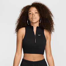 Nike   Slim Cropped 1/2-Zip French Terry Tanktop zwart