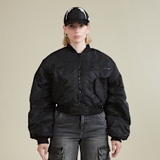 SNIPES S Star Cropped Oversized Bomber Jacket zwart