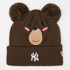 New Era Knit Medium Animal Pom Beanie MLB New York Yankees castanho
