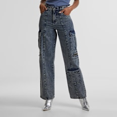 Urban Classics Ladies Loose Utility Denim Pants dirty washed blauw