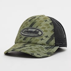 Capacité Logo Rubber Badge Camo Trucker Cap groen