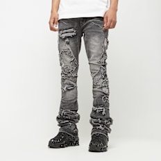Smoke Rise Cut & Sewn Rip O Letter Applique Jeans gris