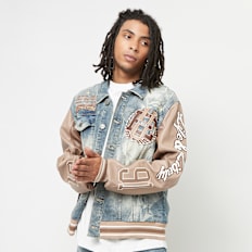 Smoke Rise Varsity Polyurethan Sleeve Denim Jacket blu