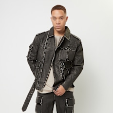 Smoke Rise Washed Vegan Leather Biker Jacket noir