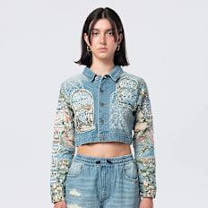 Smoke Rise Cropped Tapestry Denim Jacket blauw
