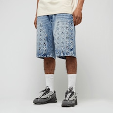 zəяo si:x nœf Primary Logo Embossed Denim Shorts blu