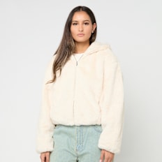 Urban Classics Ladies Full Zip Faux Fur Hoodie bege