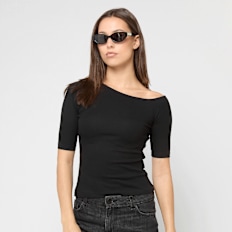 Urban Classics Ladies Organic Asymmetric Rib Tee negro