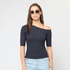 Urban Classics Ladies Organic Asymmetric Rib Tee azul