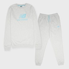 New Balance French Terry Stacked Logo Crew & Jog Set szary