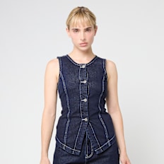Decibel Buttoned Denim Vest blauw