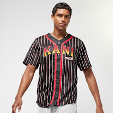 Karl Kani Serif Pinstripe Baseball Shirt Schwarz