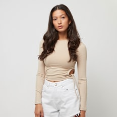 Sixth June Long Sleeve Rib Crop Top W/ Side Rush Beige