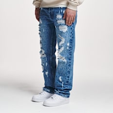 2Y STUDIOS Firio Destroyed Straight Jeans niebieski